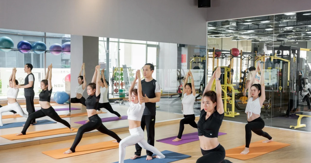 group fitness class at a modern gym
