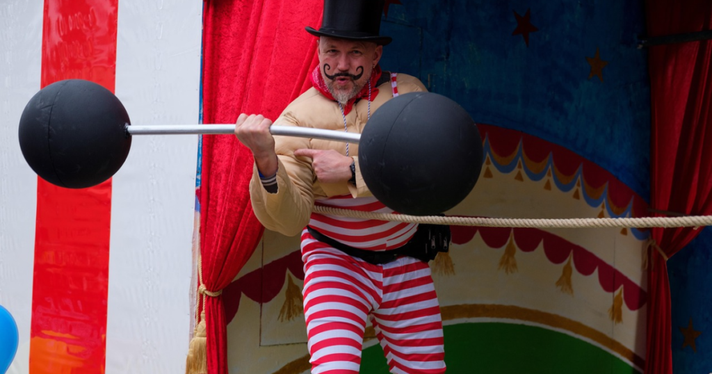 instructor leading a weight training class
